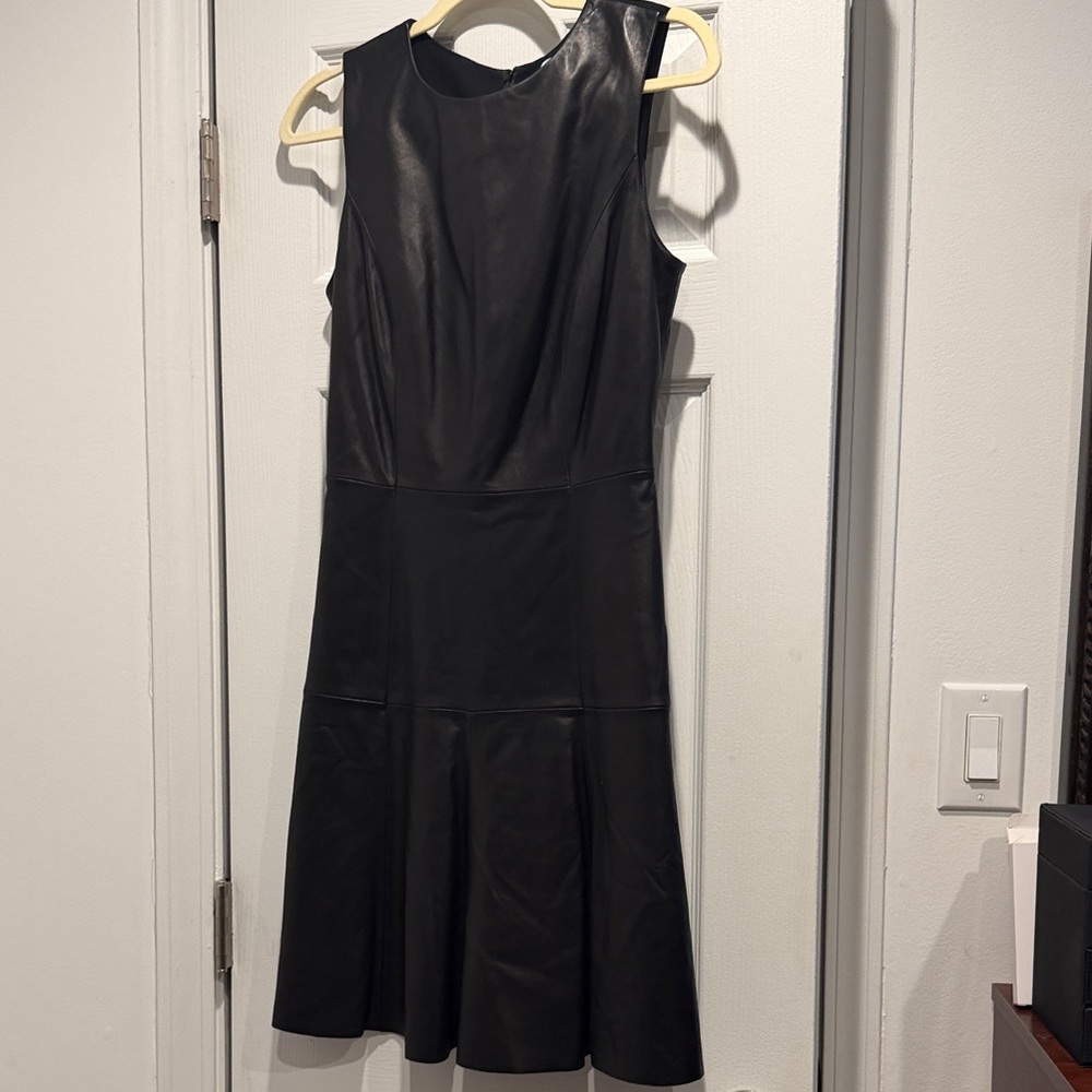 ANTONIO MELANI Black Faux Leather Midi Dress